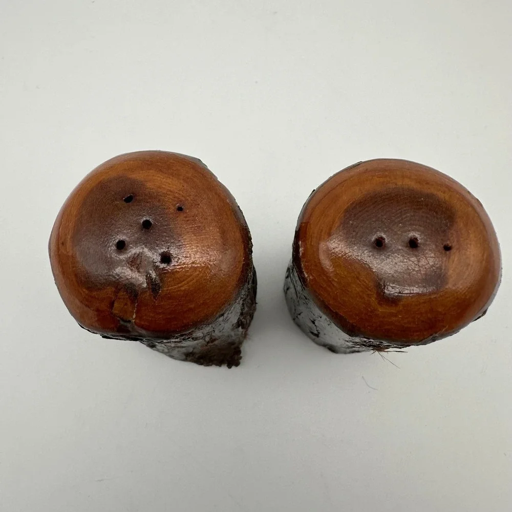 Vintage Wood Tree Branch Bark Salt‎ & Peppers Shakers